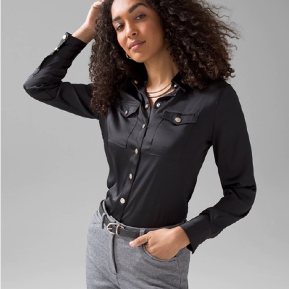 White House Black Market Long Sleeve Satin Shirt in Light Pink 14 Button Up - Picture 11 of 11